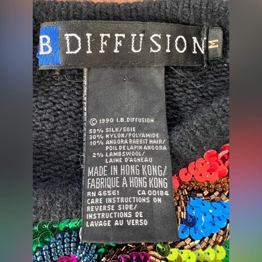 I.B. Diffusion Floral Sequined Silk Angora Sweater Black Fuzzy Vintage 90’s - Picture 12 of 15